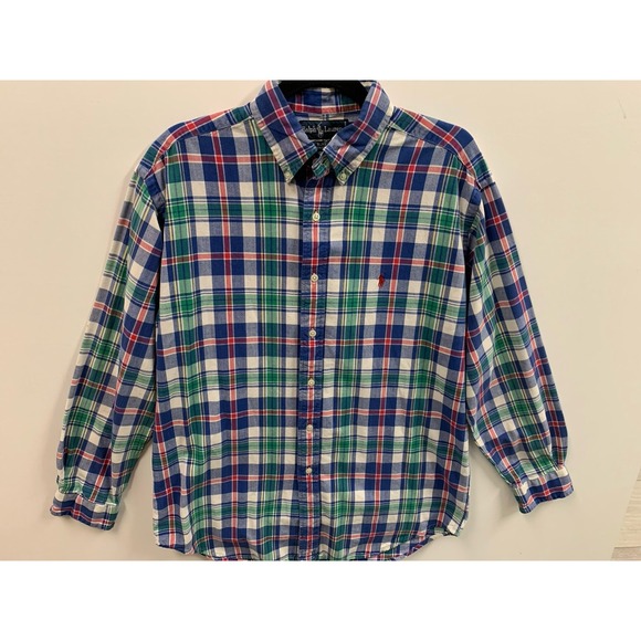 Ralph Lauren Shirt Mens Medium Blue Red Plaid Blaire Long‎ Sleeve Button Down - Picture 2 of 12